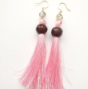 Handmade pink tassel earrings